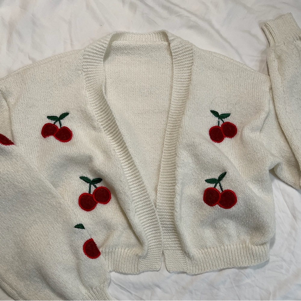 Elegant Cherry Embroidered Cardigan